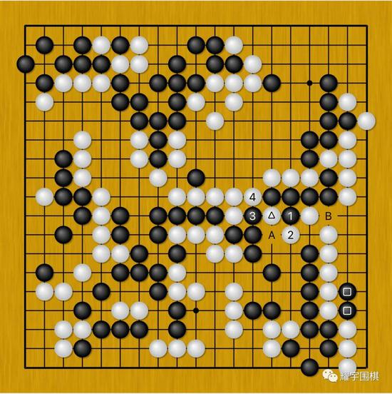 图16：白170（白三角一子）靠的时候，黑1冲完黑3打可保自身无忧，但是太憋屈了！