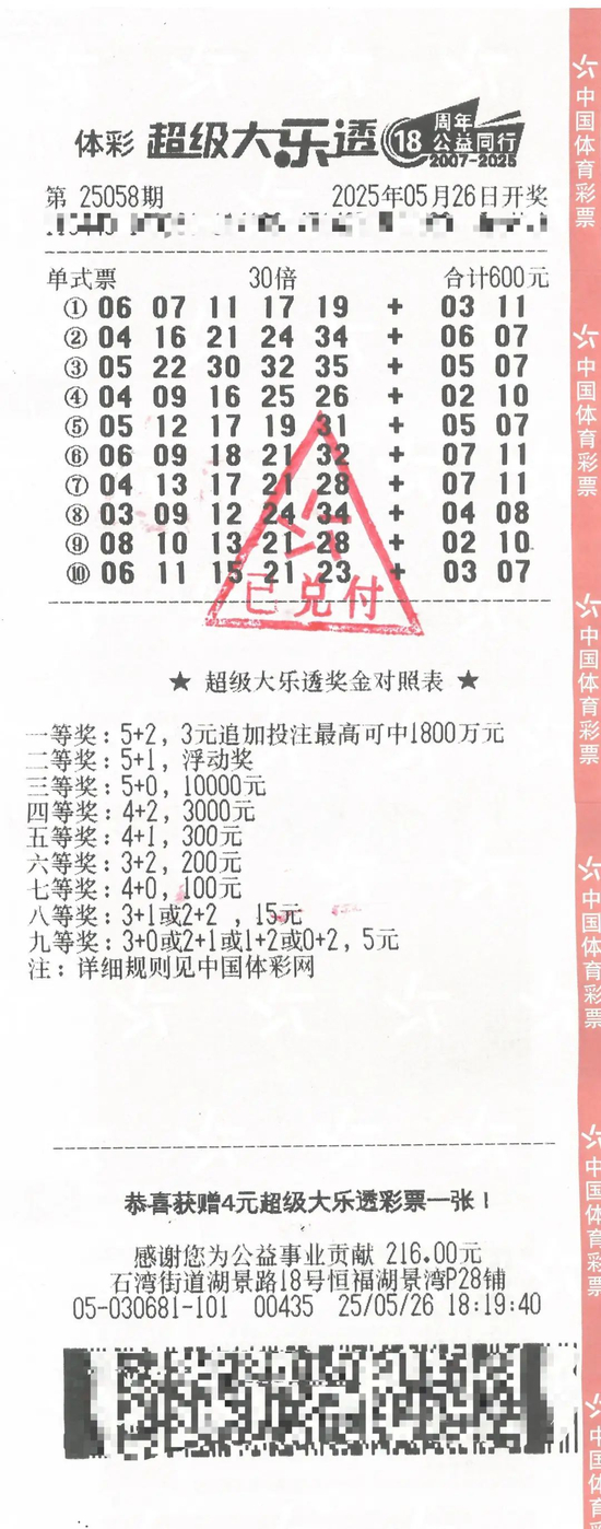 中奖彩票