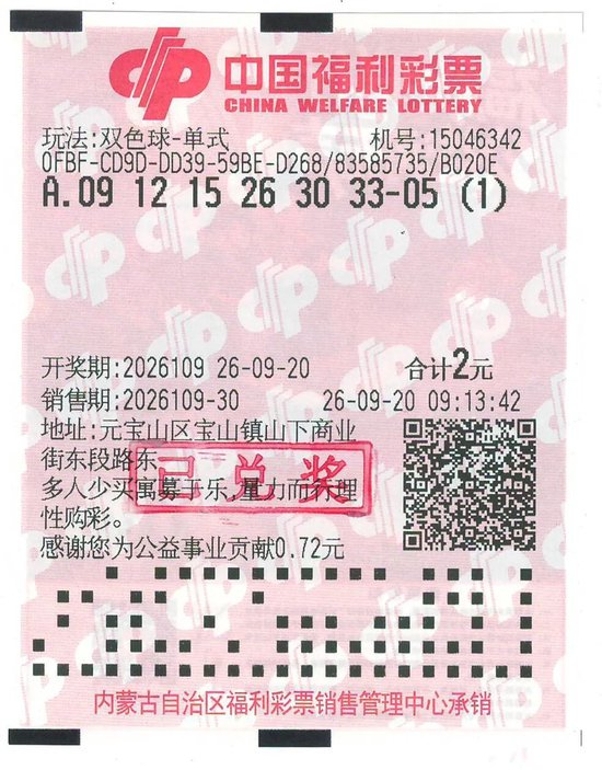 男子2元中双色球17万 守号3年擒二等奖