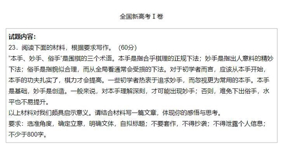 福建高考作文截图。