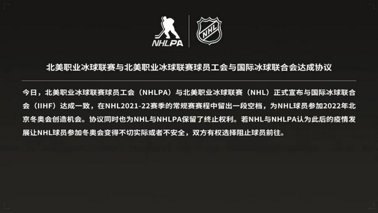 NHL与国际冰球联合会公告