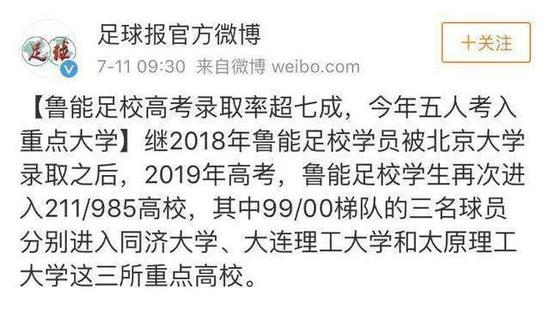 2019年鲁能足校高考录取成绩