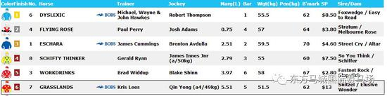 &nbsp;▲赛事成绩表 表源/racing NSW