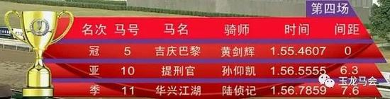 冠军：“吉庆巴黎”，马主：玉龙马业，骑师：黄剑辉