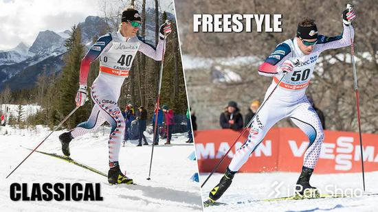 传统式滑行（左）和自由式滑行（右）