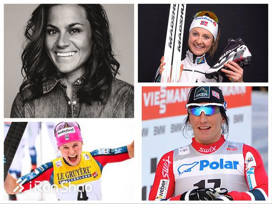 顺时针：Weng（挪威）、Oestberg（挪威）、Bjoergen（挪威）、Diggins（美国）