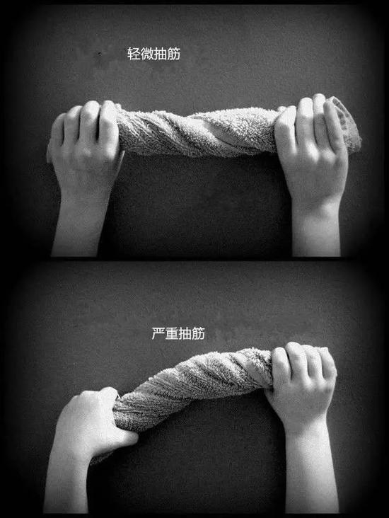 抽筋的肌肉长啥样？看到拧毛巾就知道了 来自：pinterest