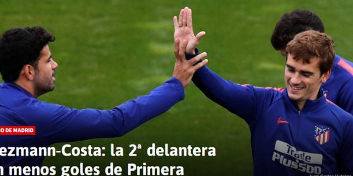 锋无力!马竞锋线双枪只进3球 排名西甲倒数第