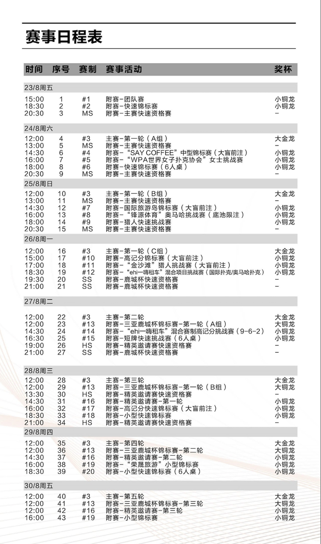 赛事日程表