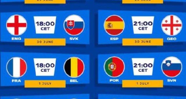 欧洲杯16强对阵出炉:法国VS比利时 英格兰遇黑马