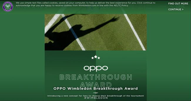 OPPO温网“突破新星奖”官方界面