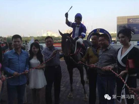 赵志恒在武汉赛马场拉头马（母马“恒信映像”在武汉连续赢得三场1800米冠军）