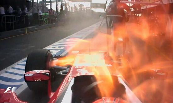 第23圈：莱科宁赛车故障着火退赛