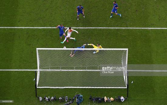 基耶利尼补射的瞬间，4个蓝衣人和一个看穿