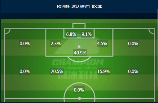 （法国队欧洲杯期间被射门区域分布图）