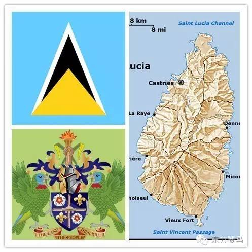 圣卢西亚国旗、国徽、地图