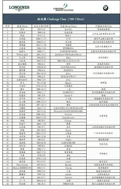 赛事日程表