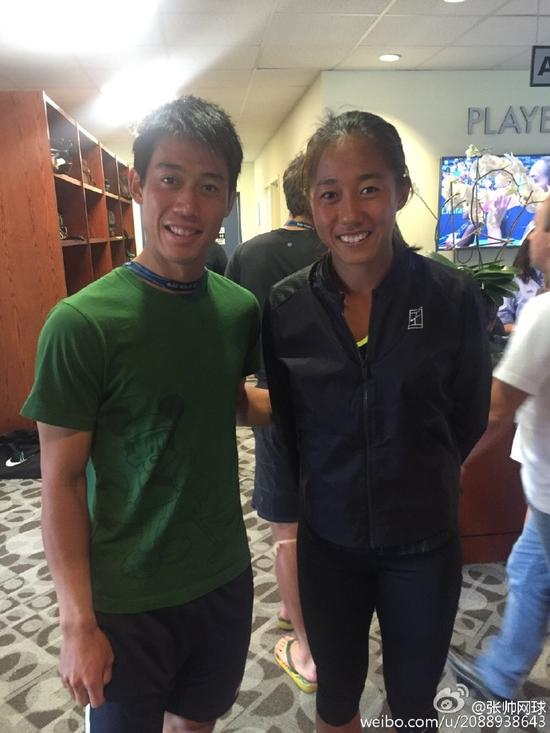 张帅和锦织圭在美网合影