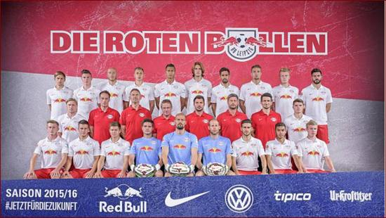 球队绰号“红牛”，宣传照可见红牛的痕迹