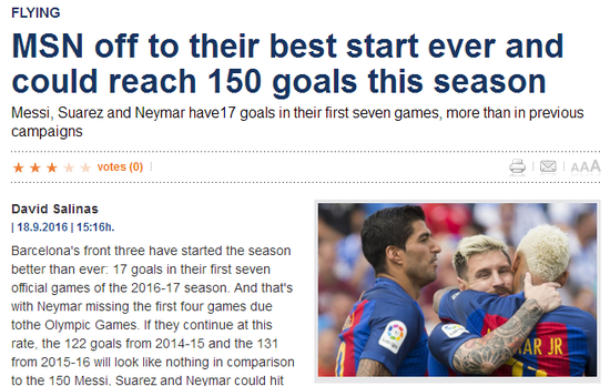 每日体育报预测MSN打进150球