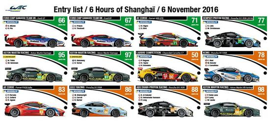 2016WEC上海6小时赛，LMGTE组参赛车辆缩略图