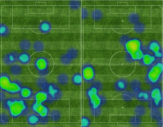 阿圭罗和席尔瓦回撤极深（左为阿圭罗）