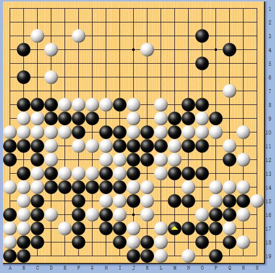 棋局最后画面，申真谞白棋下边大龙阵亡。