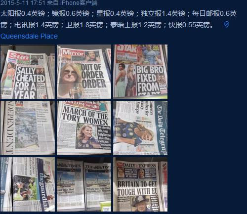 2015年英国各大媒体报纸的价格