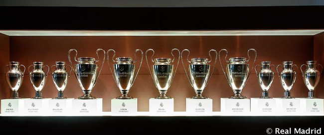 皇马的十一座欧冠冠军奖杯