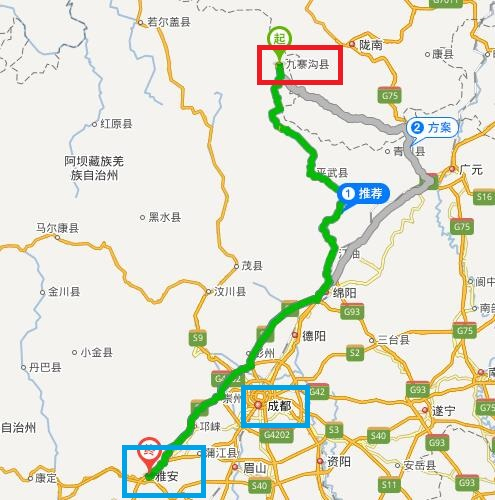 成都和雅安距离地震中心九寨沟较远