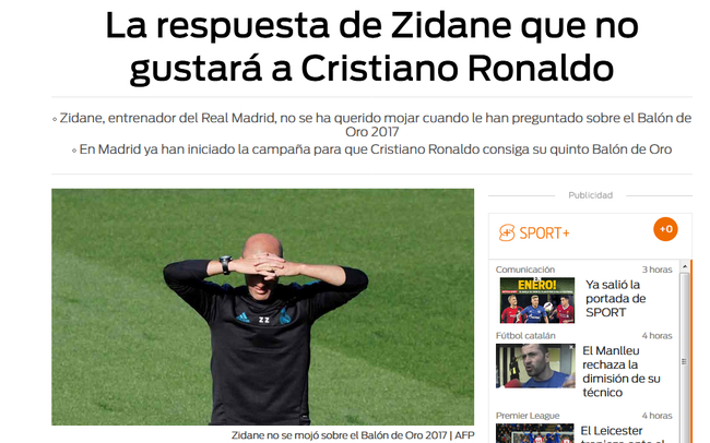 每日体育报：C罗不会喜欢齐达内的回答