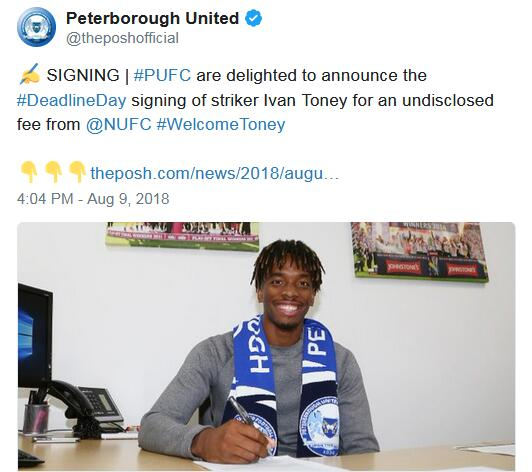 纽卡前锋托尼离队