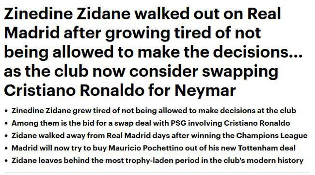 齐达内不满的原因：重大决策无话语权