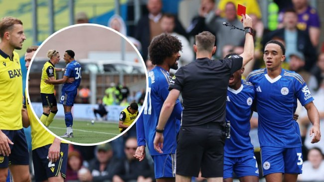 萊斯特城主力中場(chǎng)阿龍-拉姆齊上輪染紅