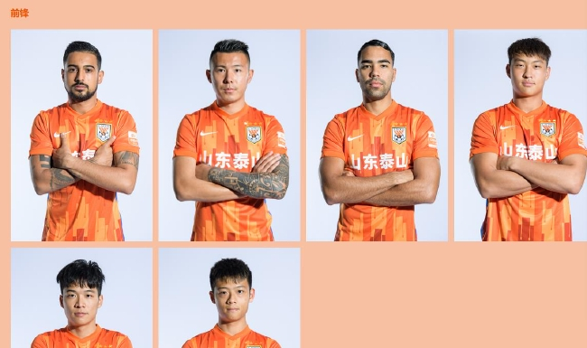 成源（上排左二）在山东队官网前锋一栏