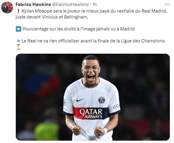  French media: Mbape will become the highest paid player in Real Madrid's dressing room