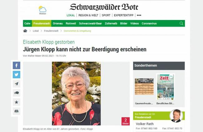 克洛普母亲去世