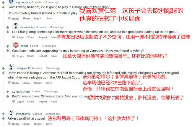 韩国球迷的讨论内容