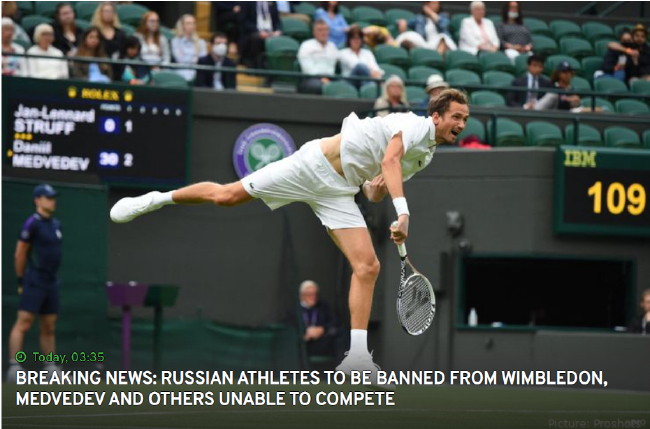 包括梅德韦杰夫在内的俄罗斯球员将被禁止参加2022年温网赛事
