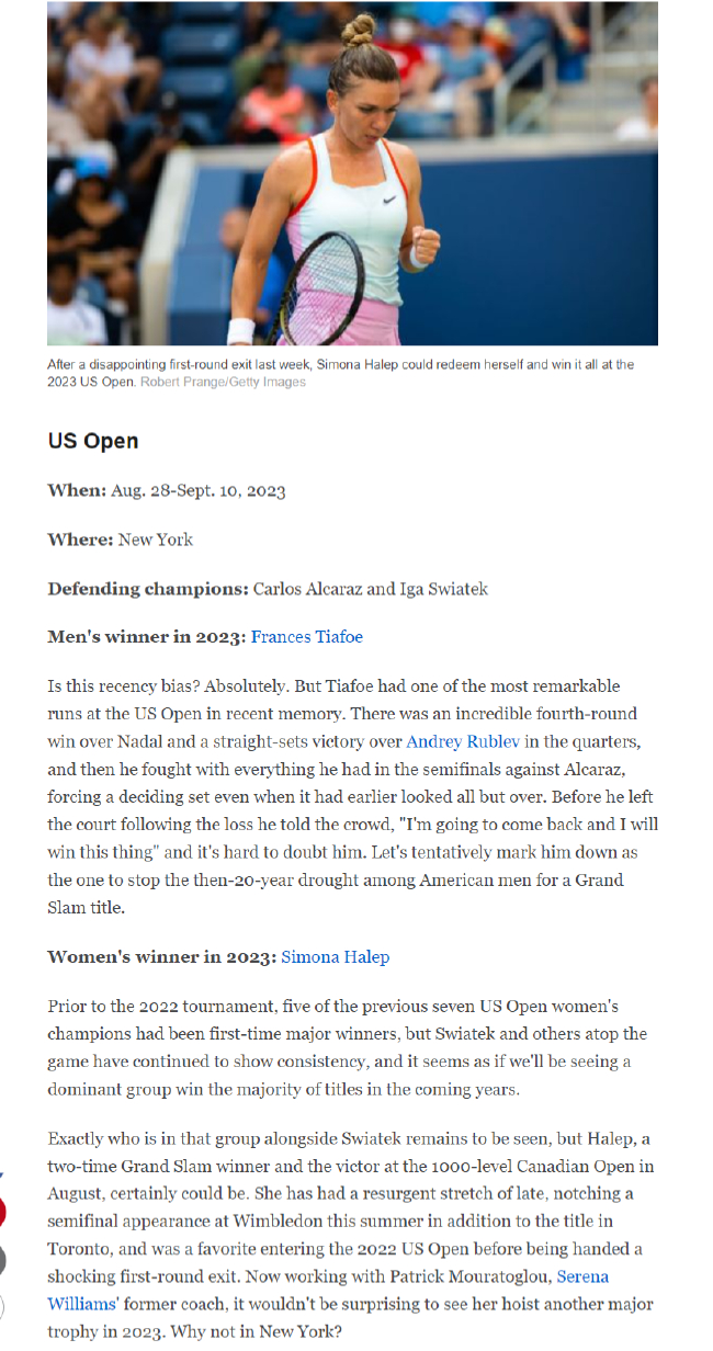 在ESPN预测时今年的拉沃尔杯尚未进行，但蒂亚福依然被列为冠军候选