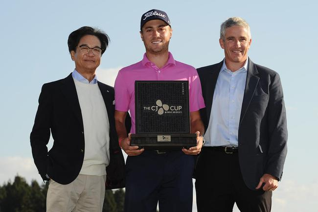 贾斯汀·托马斯在济州岛赢得首届CJ杯@九桥。图：Matt Roberts/Getty Images