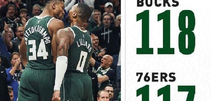 利拉德雄鹿首秀39分字母哥23+13 雄鹿险胜76人