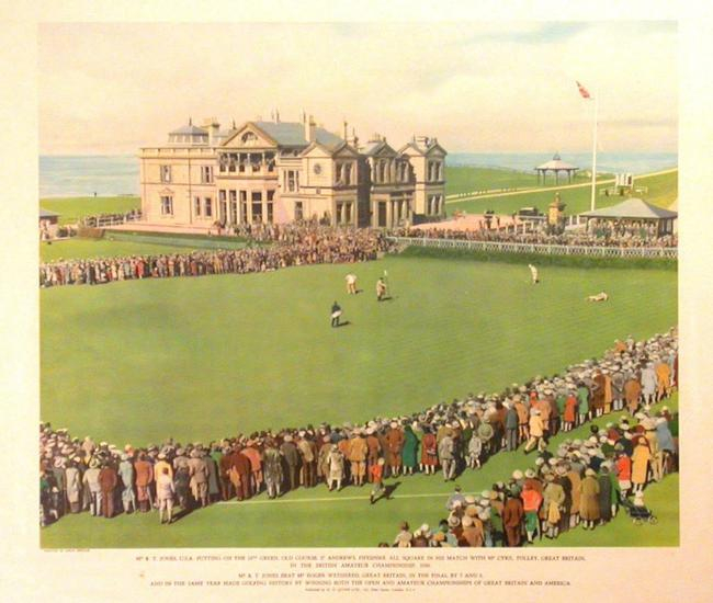 馆藏1930年英国业余公开赛琼斯在第18洞推击的版画