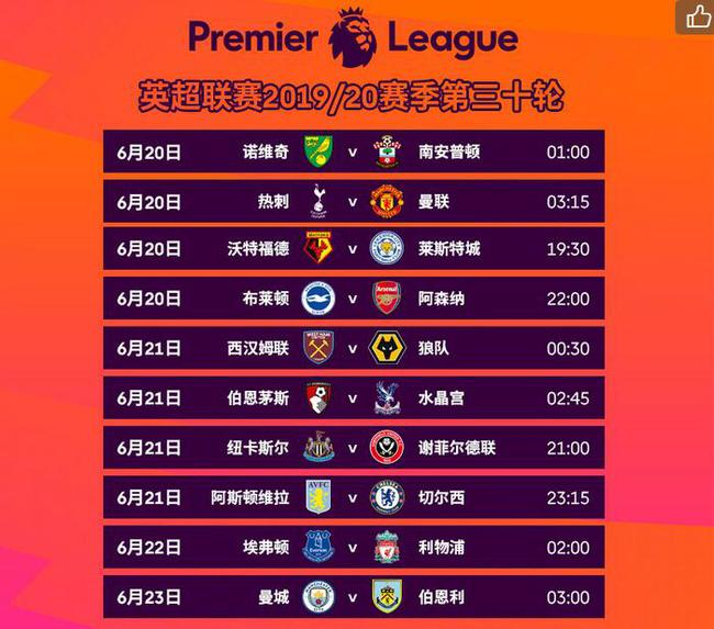 30轮赛程