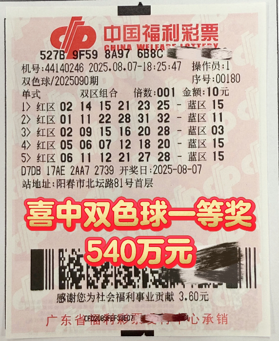 女士10元擒双色球540万 看到彩站横幅才知中奖
