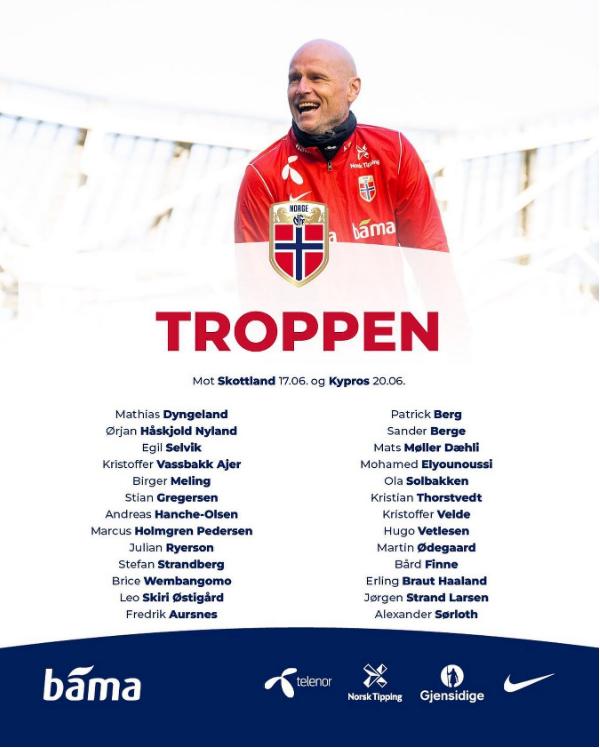 挪威国家队大名单：哈兰德领衔 索尔洛特入选！
