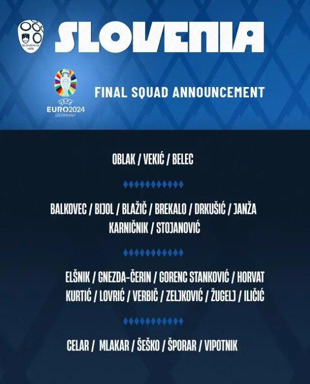 斯洛文尼亚欧洲杯大名单出炉