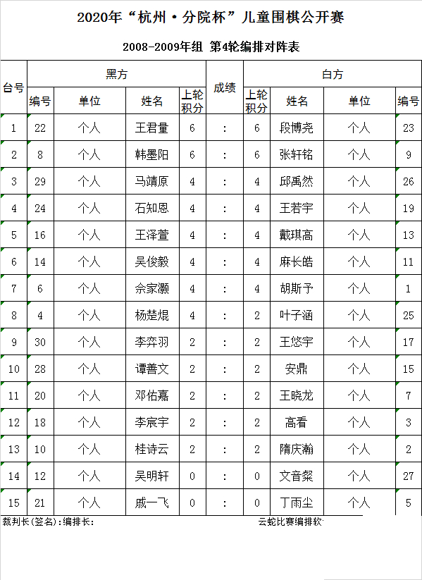 08-09组第四轮对阵表