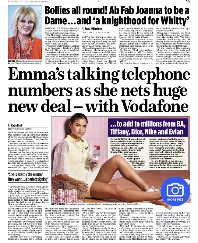 艾玛-拉杜卡努牵手沃达丰再签一份大合同