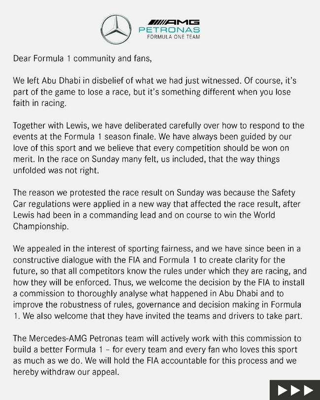 梅赛德斯车队官方声明 page1